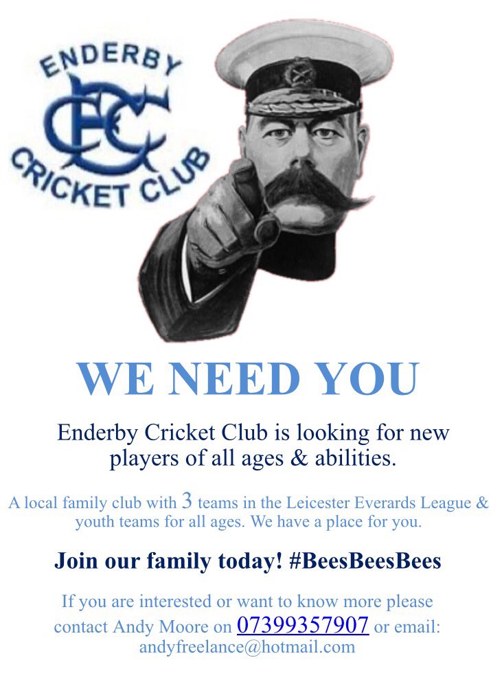 EnderbyCC's tweet photo. Join the family! We are looking for players of all ages &amp; abilities. #LeicesterCricket #EverardsLeague #Leicester #Cricket https://t.co/WyyCQS0OOm