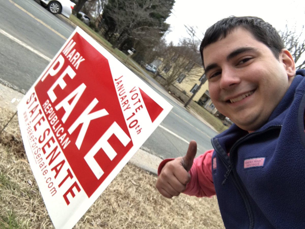 PeterAFinocchio's tweet photo. Just delivered another pair of yard signs for Mark Peake for State Senate! Two in a row! #Markmentum #PeakePerformance #PeakePack #VA22 https://t.co/EGxPKlzgSf