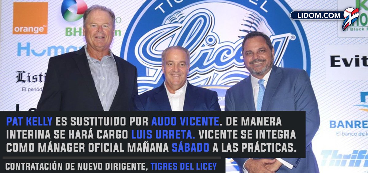LIDOMRD's tweet photo. . @TigresdelLicey anuncia sustitución de Pat Kelly por Audo Vicente. #RRLIDOM https://t.co/Kjzf95FdOm