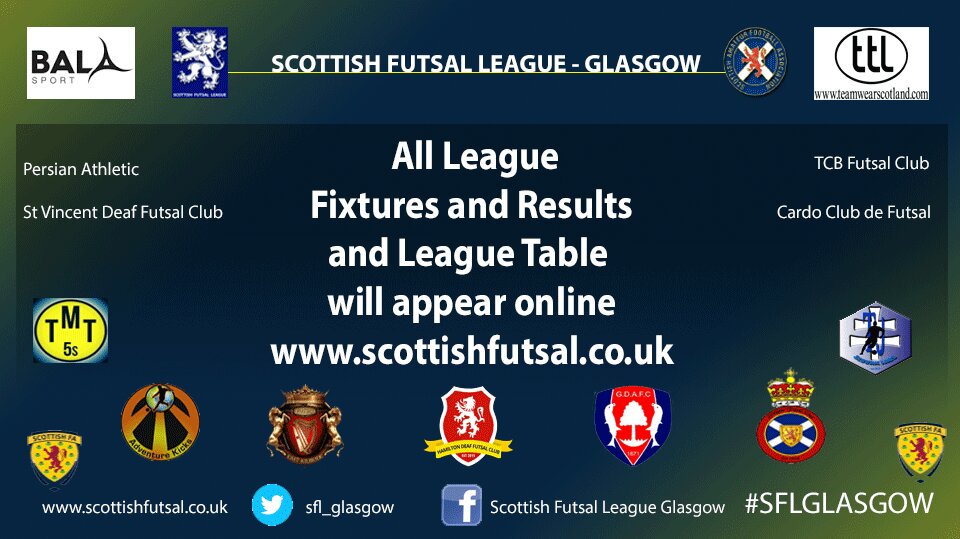 Premier div. 10.1.17

19:45 – <a href="/AdventureKicks/">Adventure Kicks</a>  v <a href="/SlovakLads/">tj slovak lads</a> 
20:30 – @EastKilbrideFS  v <a href="/TMT_5s/">TMT Futsal Club</a> 

<a href="/ScottishFutsal/">Scottish Futsal</a> <a href="/ScotAmFA/">Scottish Amateur FA</a>