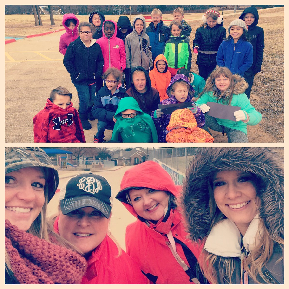 MissFelderhoff's tweet photo. All bundled up catching snowflakes with friends! ❄️💙⛄️ @McAHighlander https://t.co/L5pgIV0X8V