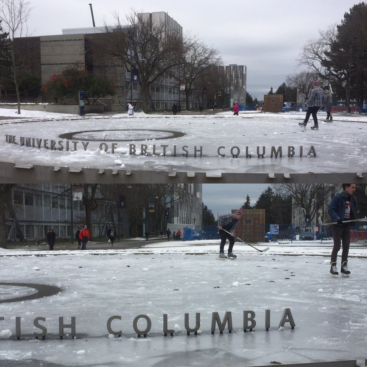 oneweedram's tweet image. You know it's cold in Vancouver when they're playing hockey on the water fountain outside @UBCSauderSchool @UBC #YVR #vanlife #vancityhype