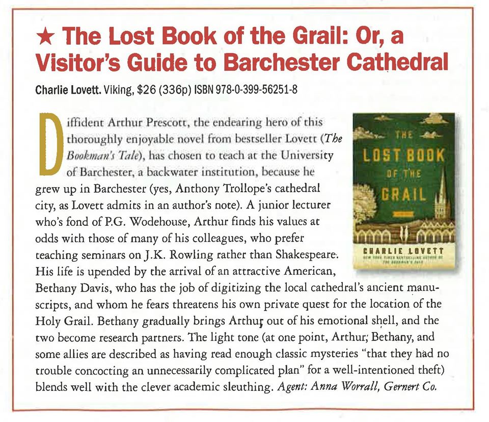 CharlieLovett42's tweet image. So pleased to get this boxed and starred review in @PublishersWkly for my upcoming Lost Book of the Grail coming from @VikingBooks Feb 28th