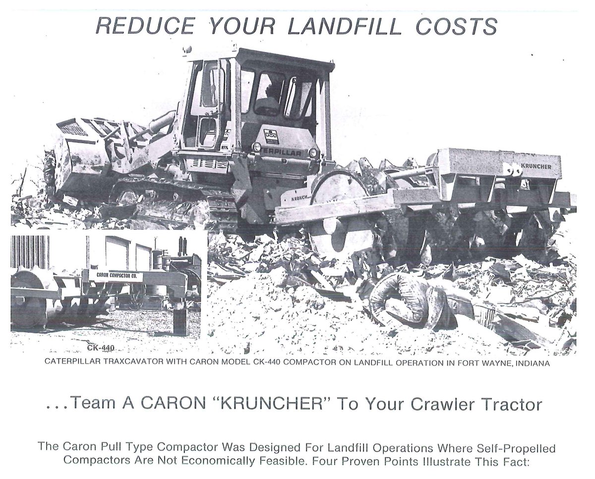 CaronCompactor's tweet image. EARLY DAYS OF LANDFILL COMPACTION 
CAT &quot;TRAXCAVATOR&quot; WITH THE CARON &quot;KRUNCHER&quot; 
PULL BEHIND CK 440! #caterpillar #CaronCompactor