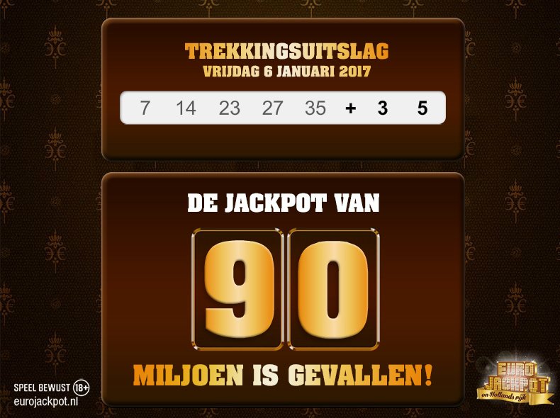 De #Jackpot van #Eurojackpot is gevallen in Nederland! Wij feliciteren de winnaar met de fantastische prijs van €18 miljoen!!