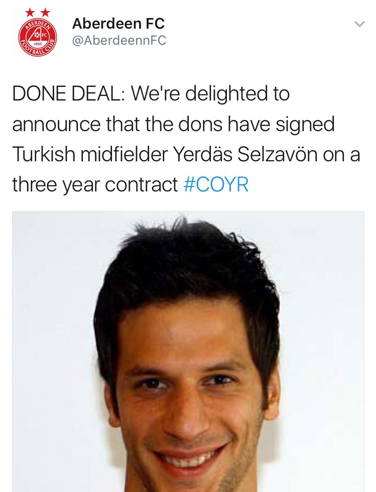 JamieRoss7's tweet image. Absolutely incredible scenes. A fake account tricks Sky Sports into thinking Aberdeen signed a player called Yerdas Selzavon.