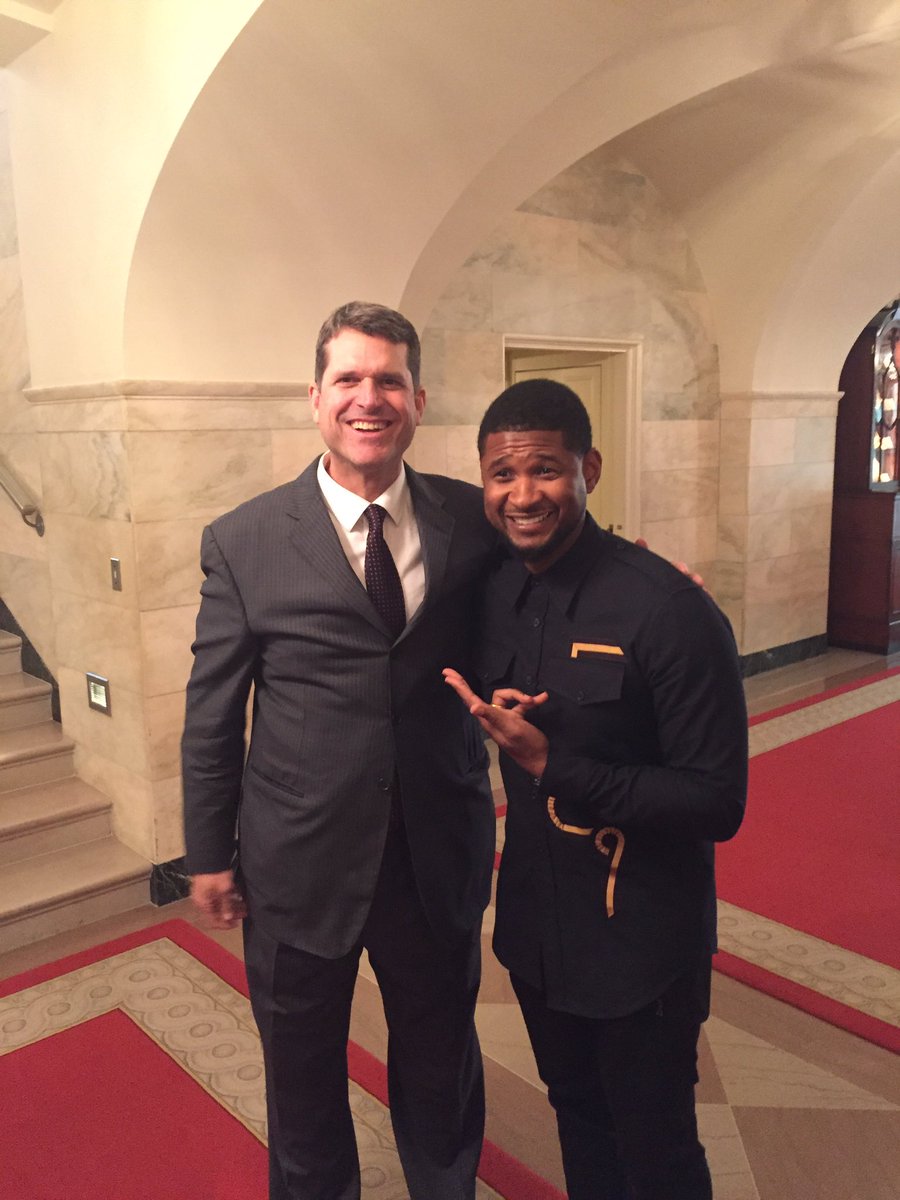jimharbaugh's tweet image. Proud to announce that world famous recording artist @Usher will be an honorary captain for @UMichFootball in 2017