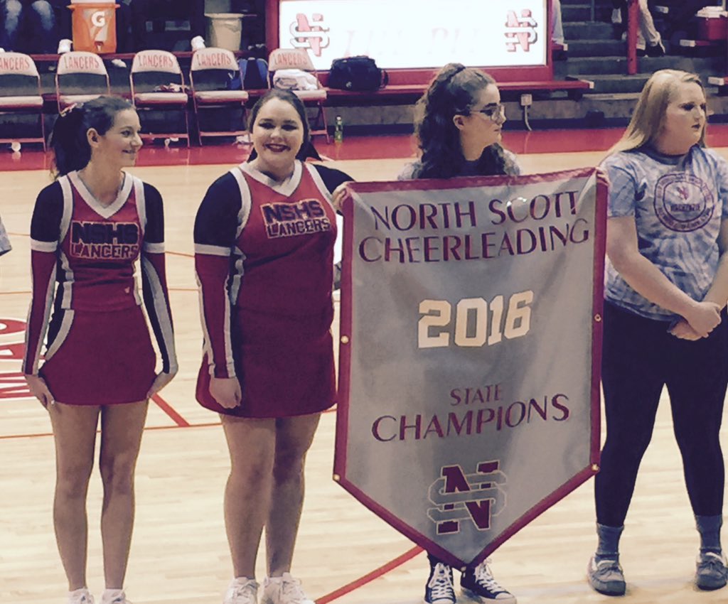 davecarriere1's tweet photo. Congrats to North Scott Cheer Comp team for being recognized for their Iowa State Championship at the Lancer game-Great job ladies! #NSCheer https://t.co/mPu0SaI046