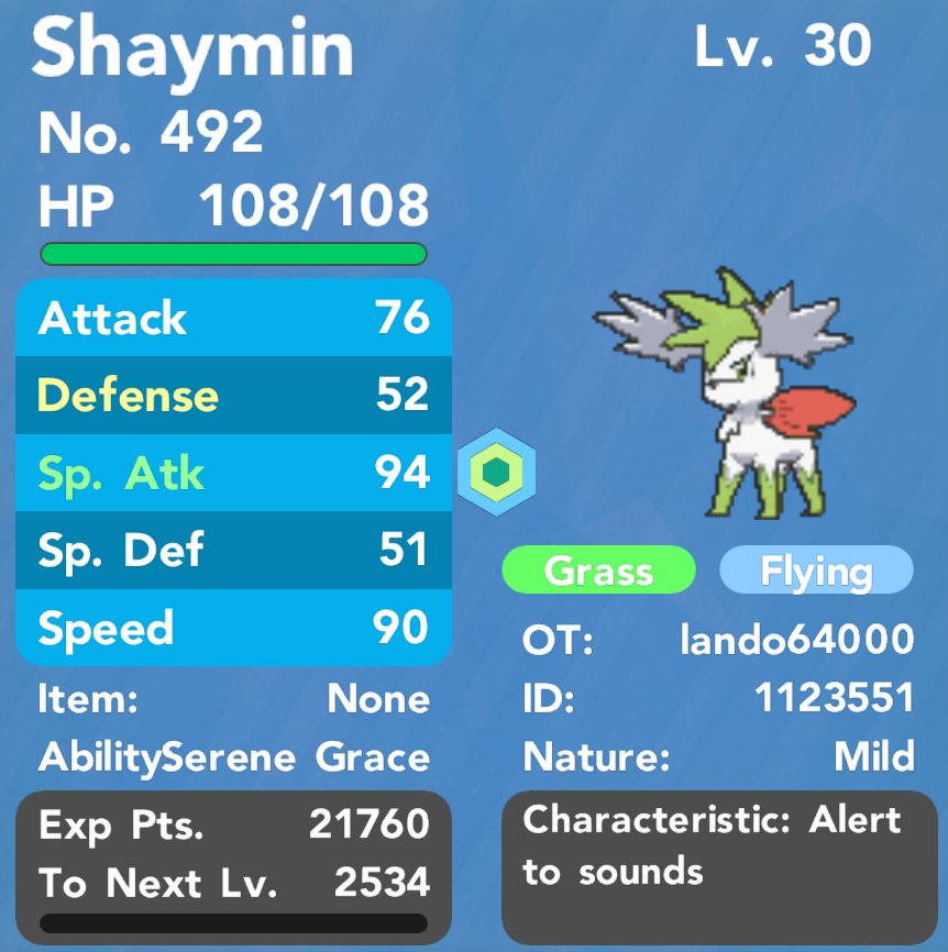 Pokemon Shaymin Lv 52 Sky form