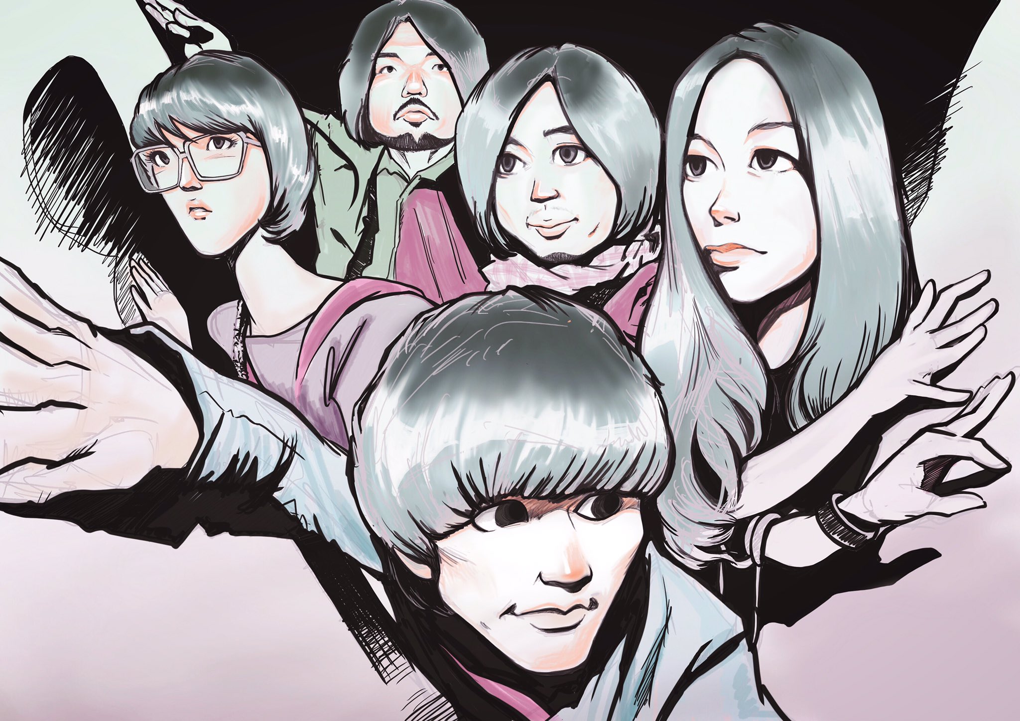 マジェリン Twitterissa やっとサカナクション初め出来ました デジタルに振り回されるお正月 あけましておめでとうございます 今年も似顔絵愛 サカナクション愛全開でゆきますので よろしくお願い致します サカナクション 似顔絵 イラスト