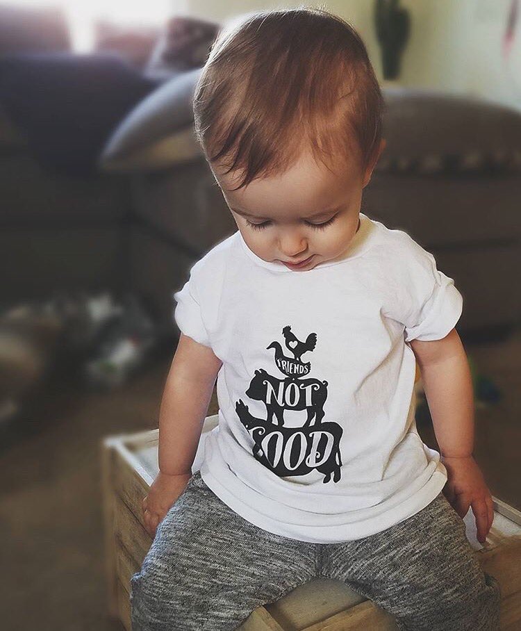 addyroseco's tweet photo. I mean....seriously? This little dude in our #friendsnotfood tee is adorable AF. https://t.co/MOWlS1INGs