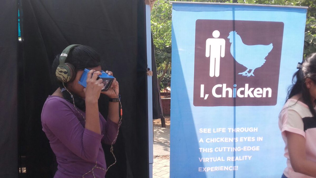 PetaIndia's tweet photo. PETA’s virtual reality experience #iChicken reached @vesimlitfest. Here’s how u can bring it to ur clg https://t.co/dnv3Ec3B8n #VesimLitFest https://t.co/E3Udm1d2rc