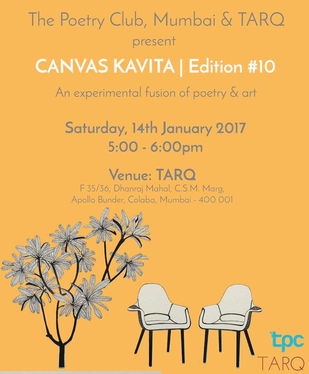 tarqtweets's tweet photo. Join us for the 10th Edition of #CanvasKavita inspired by our ongoing show #DrawnSpace by @vishwashroff in collaboration with @TPCMumbai https://t.co/qCb9LNuDYf
