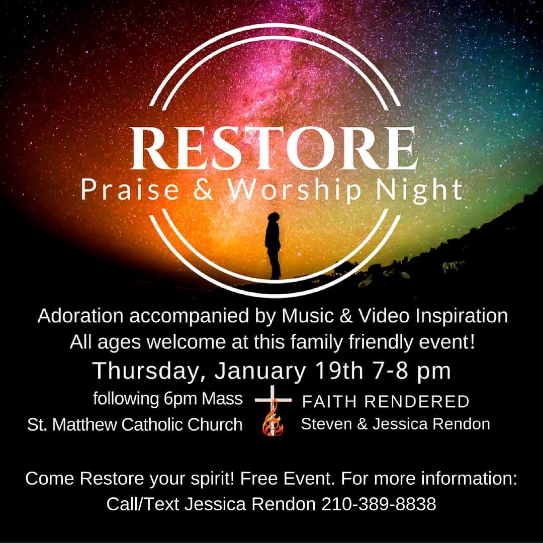 FaithRendered's tweet photo. We are back at it in 2017! Join us for Restore! #FaithRendered #music #praise #Catholic #seek2017 #Adoration #SanAntonio #events #Jesus https://t.co/Wtkp5ufvVC