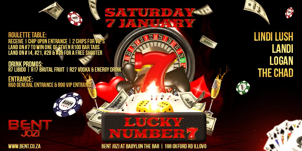 TONIGHT 7 January the <a href="/BENTJozi/">BENT Jozi</a> LUCKY #7 PARTY at Babylon The Bar ILLOVO, whoop whoop!!! ;-)