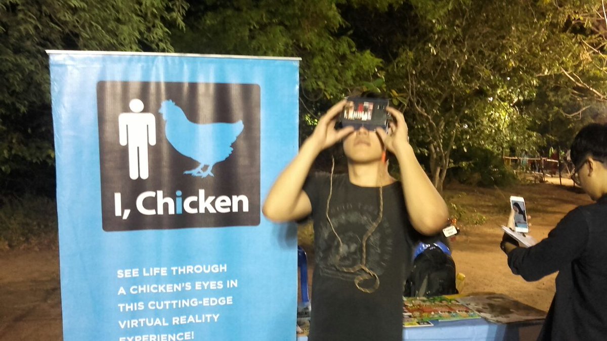 PetaIndia's tweet photo. IIT Chennai at @Saarang_IITM experienced what it is like to be a chicken by trying PETA’s virtual reality tool #iChicken. https://t.co/sJ3kT6xii3