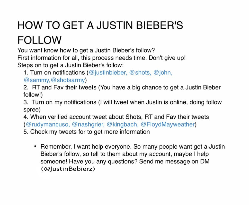 JustinBebierz's tweet photo. Tips how to get Justin Bieber's follow: https://t.co/B4LJncyasr