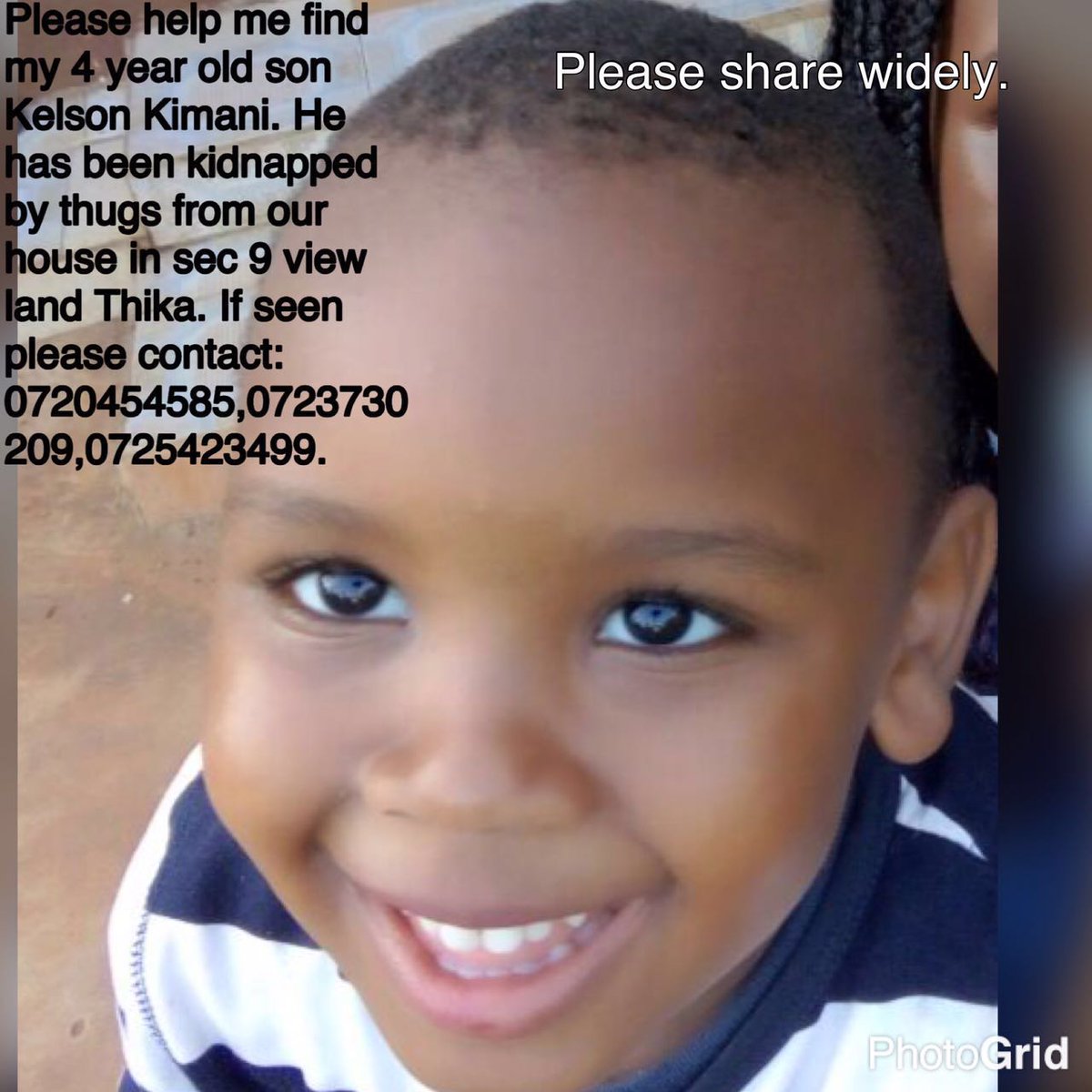 JeffreyKosgei's tweet photo. Kindly retweet to help find Kelson Kidnapped in Thika
#HelpFindKelsonKimani
#SossionWorkingForCartels #KFCBatROPESGraduation @xtiandela https://t.co/aW5dLR7MFC
