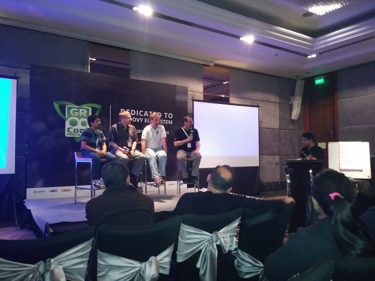 GR8ConfIN's tweet photo. The legends talk about what's coming up next in #Groovy and #grails ecosystem @GR8ConfIN #grailsfw #gr8 #gr8conf https://t.co/kTaDtEuUgh