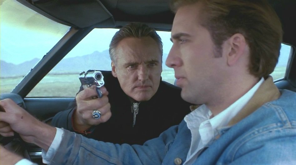 Happy 53rd birthday to Nicolas Cage, seen here with Dennis Hopper in \Red Rock West\ (1993). 