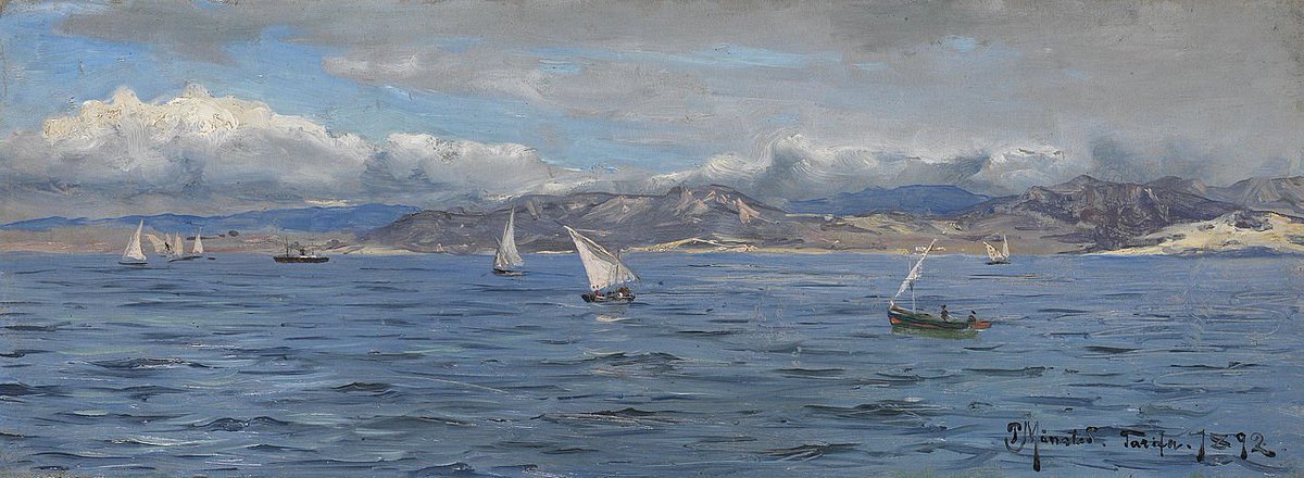 seapw's tweet image. Peder Mørk Mønsted
Danish Painter (1859-1941)
Tarifa (1892)
oil on cardboard
12 × 32.8 cm
Private collection