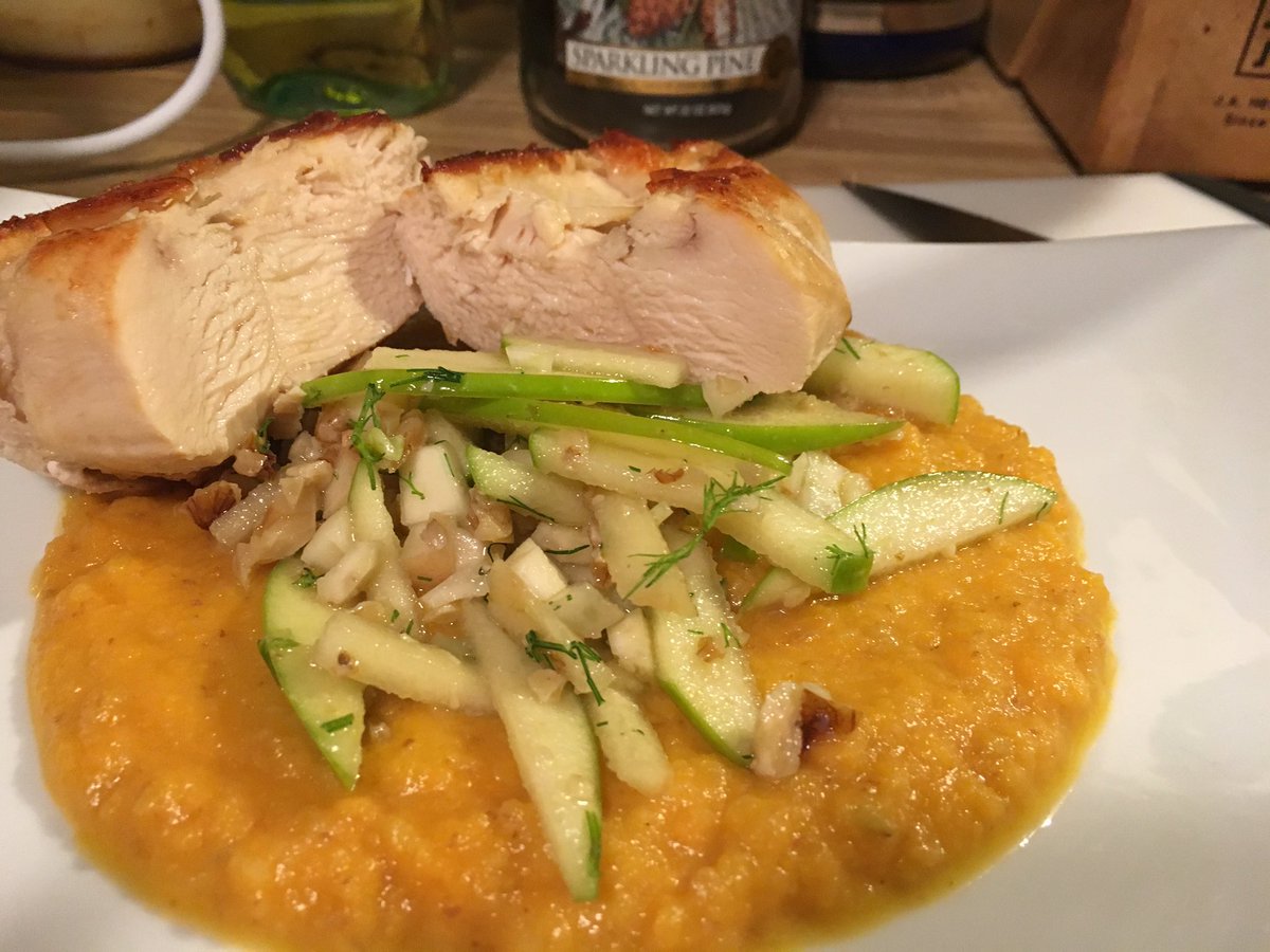 Dad's, if you have not tried sous vide, why not? Made this chicken &amp; apple fennel salad with sweet potato purée from <a href="/ChefSteps/">ChefSteps</a> #lifeofdad