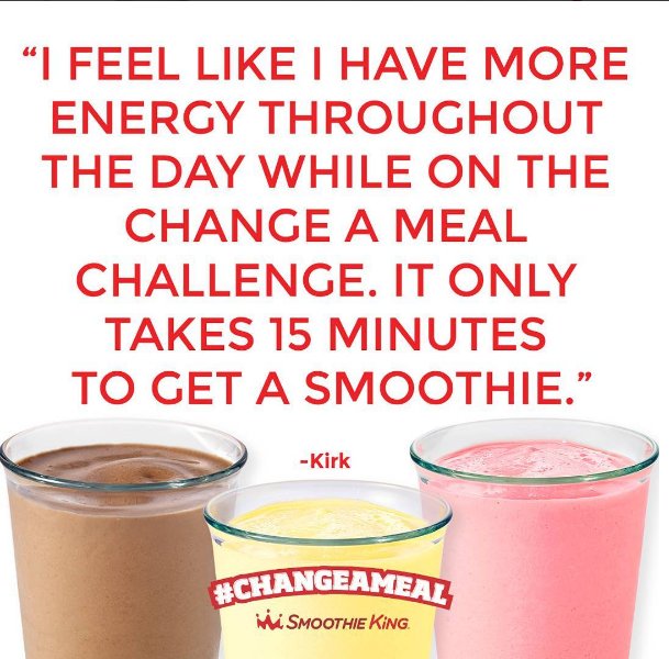 Stop by any of our stores to pick up a #ChangeAMealChallengeMidlandsSC punch card! You'll get 5% off of each #smoothie purchase! #WinPrizes