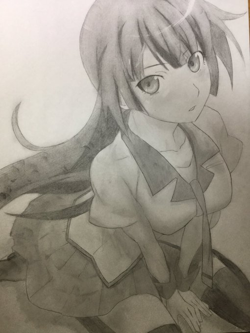 #絵描きさんと繋がりたい 
#イラスト基地 
化物語のガハラさん模写しました。ショートも好きだけどロングも好きです。 