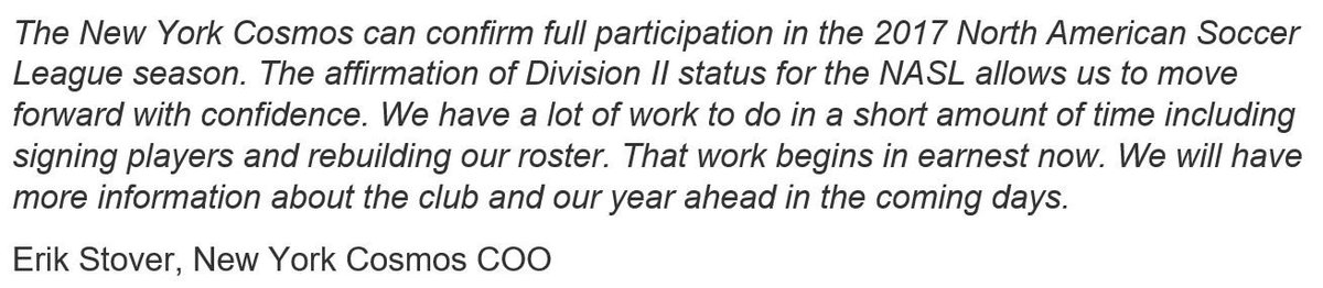 NYCosmos's tweet photo. Official Club Statement Following USSF Provisional Sanctioning https://t.co/SwDDrErDvh