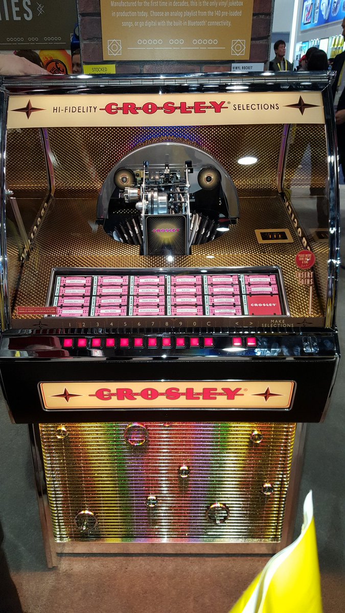 It's 2017. I need a new Juke Box. Perfect timing. Plays both sides of 45s plus USB for digital input. Cool, sounds great. #CES2017 #Crosley