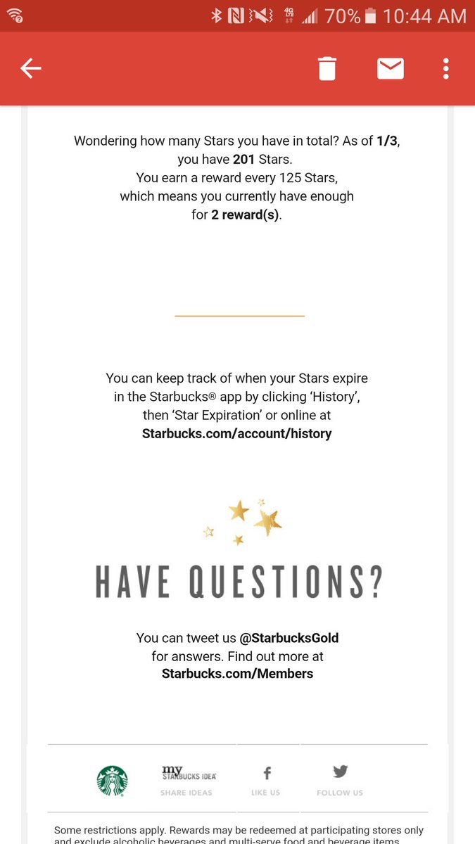 yourfavesong's tweet image. @starbucksgold What's up with the math? 125 stars for a reward, 201 stars in balance, but your email says 2 rewards! #cantmath 😅