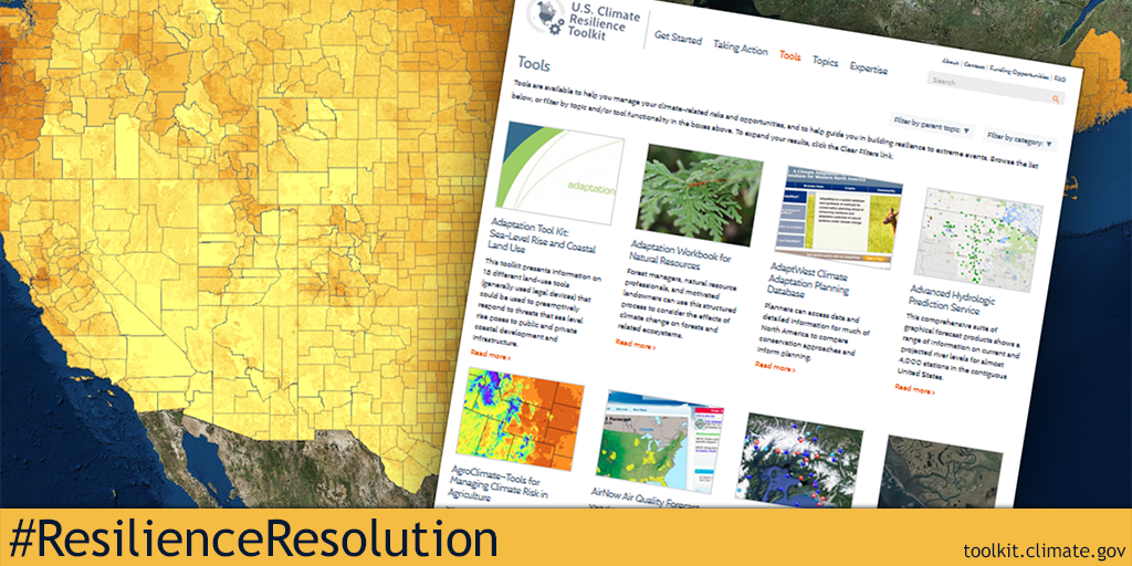 NOAAClimate's tweet photo. #ResilienceResolution: The CRT's catalog of more than 200 digital tools is a great place to start. https://t.co/xWBvlTRa0V https://t.co/hSXUM6kApi