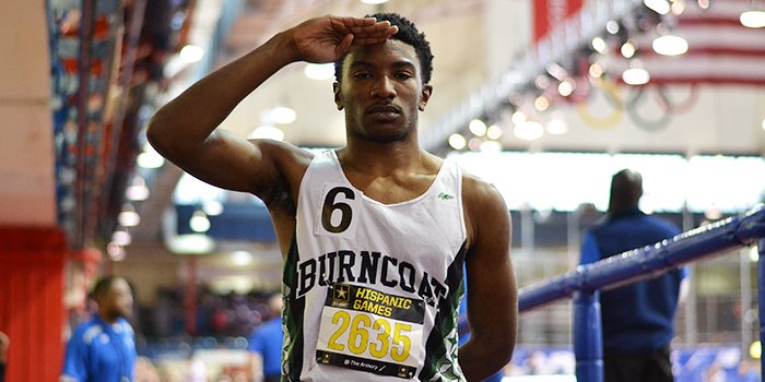 U.S. Army Hispanic Games: Rodney Agyare-May of Burncoat gives the salute after winning the 400m in 49.11!