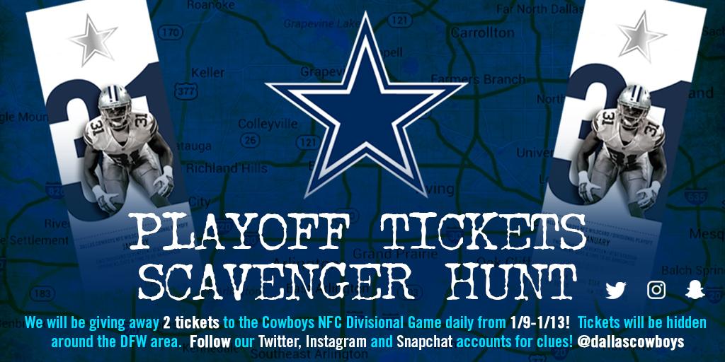 dallascowboys's tweet photo. Want to be at the #DallasCowboys divisional game? Join us for our scavenger hunt Jan. 9th through the 13th! 
Rules: https://t.co/iqa7xg1pqN https://t.co/j1NdWDAclF