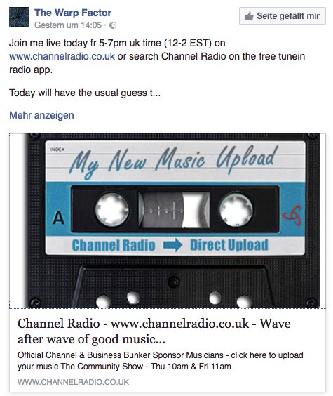Cool, thanks for airplay on UK-rradio The Warp Factor!
