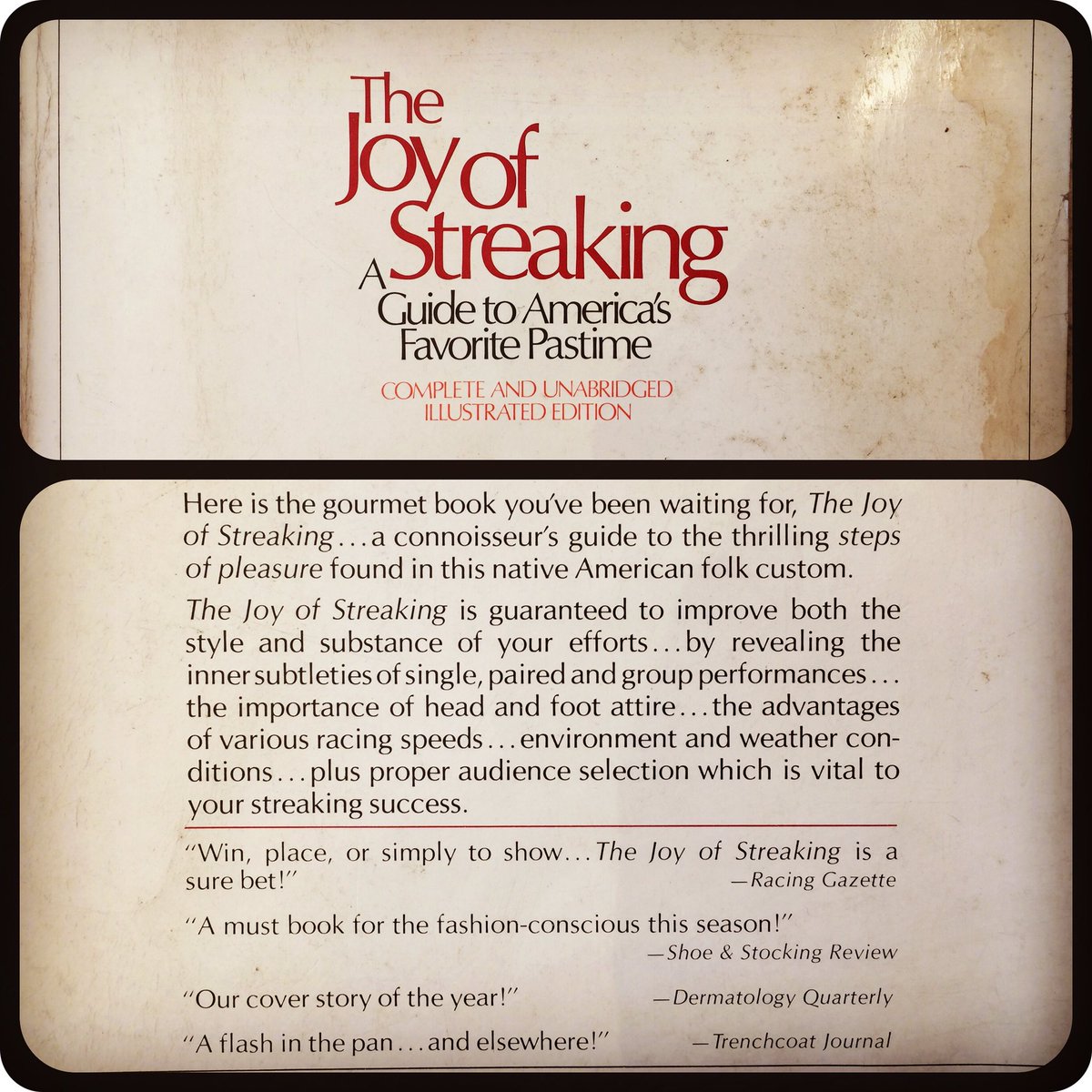 springcreekhops's tweet image. Book recently passed on from a relative with great sense of humor. It&apos;s been well loved. #streak #streaking #books #iu #bloomington