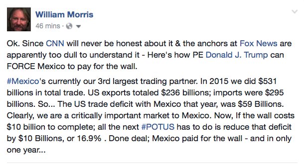 GlobalPacificWm's tweet photo. #RedNationRising #MAGA #MAGAx3 
Reducing our trade deficit w/ Mexico by just 17% would pay for #thewall  in only 1 year...

#SeeingRedYet? https://t.co/Y2DILHzrKX