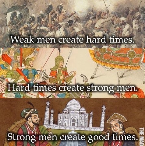 Сложные времена рождают. Hard times. Hard times create. Strong men create good times. Hard men create good times.