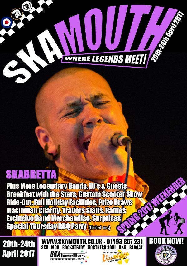 Skamouth's tweet photo. @SKABretta @Skamouth @VauxhallHoliday  April 20 - 24 to book 01493 857231 #letsgettogetherandfeelalright #wherelegendsmeet #skamouth https://t.co/16yX60vbNY
