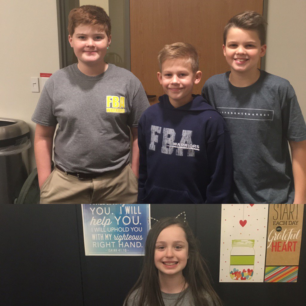 FBAMiddleSchool's tweet photo. FBA's Middle School SOM for January. Ryan, Miles, Luke and Ava. Awesome and polite! https://t.co/ONOFyX95Ne