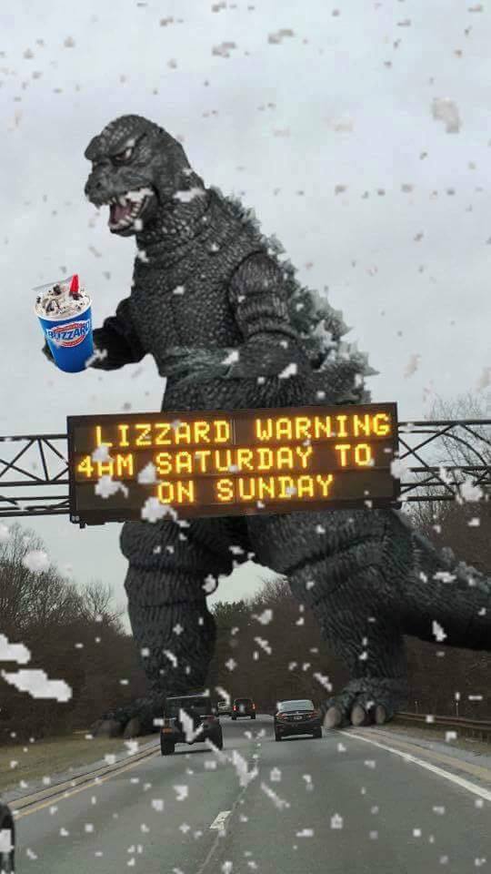 1023WBAB's tweet photo. Remember this last year?  #Lizzardof2016 =)  Thank you Jerrold for adding the fun stuff to the pic!  #lizzardwarning @niqueWBAB https://t.co/sQTyhkzVAT