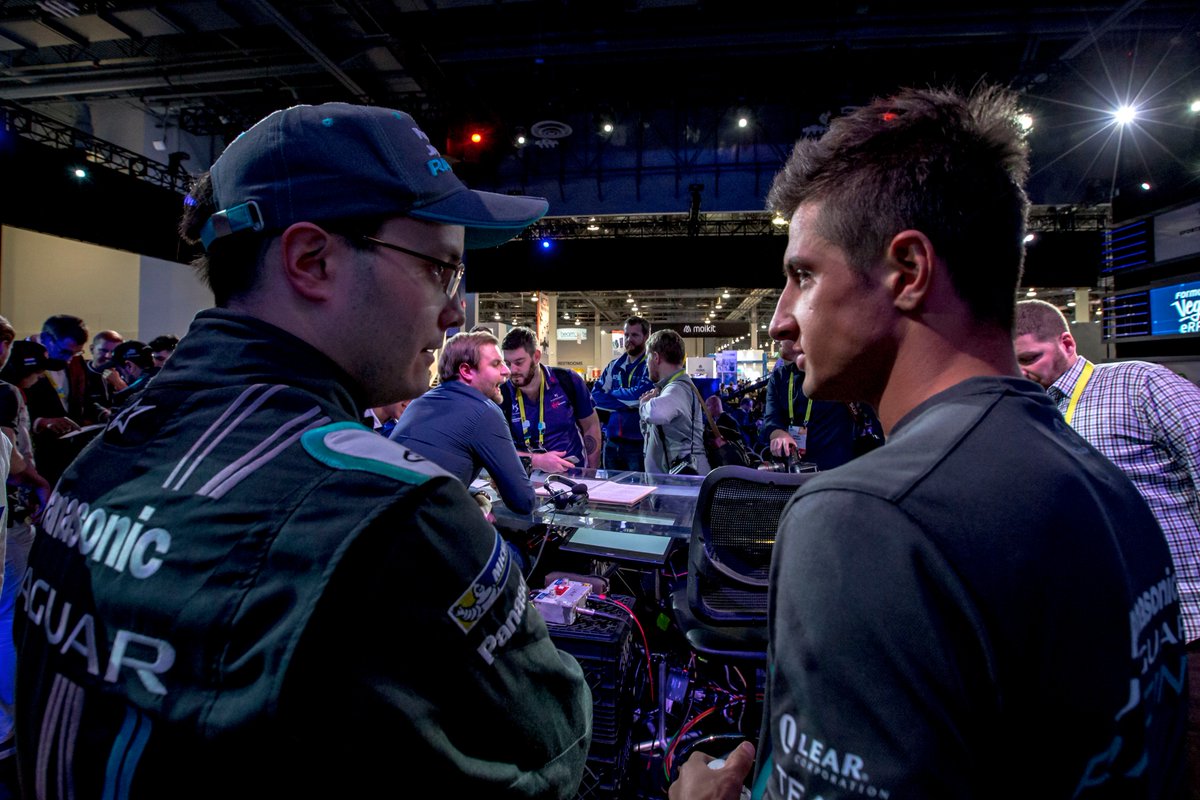 JaguarRacing's tweet photo. About to get the qualifying race underway to determine who'll fill the remaining 10 places for the main @FIAformulaE #VegaseRace #CES2017 https://t.co/EhiWkCRQJu