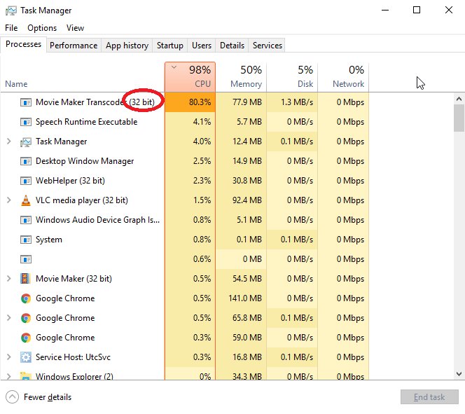 lulzdotsh's tweet image. Dear @MicrosoftJobs,
Why on EARTH does #MovieMaker use a 32-bit transcoder?! #programmingfail #uppdateyourcode