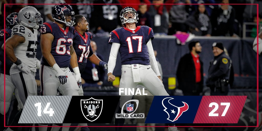 NFL's tweet photo. FINAL: @HoustonTexans WIN! #WeAreTexans 

#OAKvsHOU #NFLPlayoffs https://t.co/KJa0dtZjE6