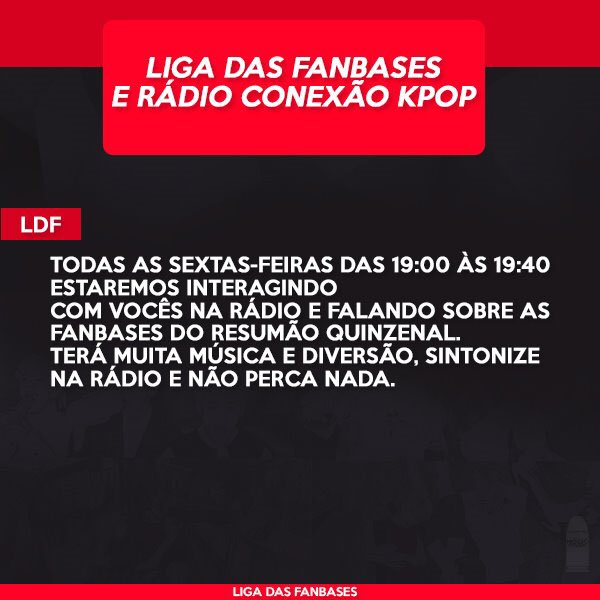 ligadasfanbases's tweet photo. Sintonize na @ConexaoKpop as sextas-feiras para interações entre nós, saber sobre as fb do resumão e muita música. Esperamos vocês❣ https://t.co/XGuLaRiGoo