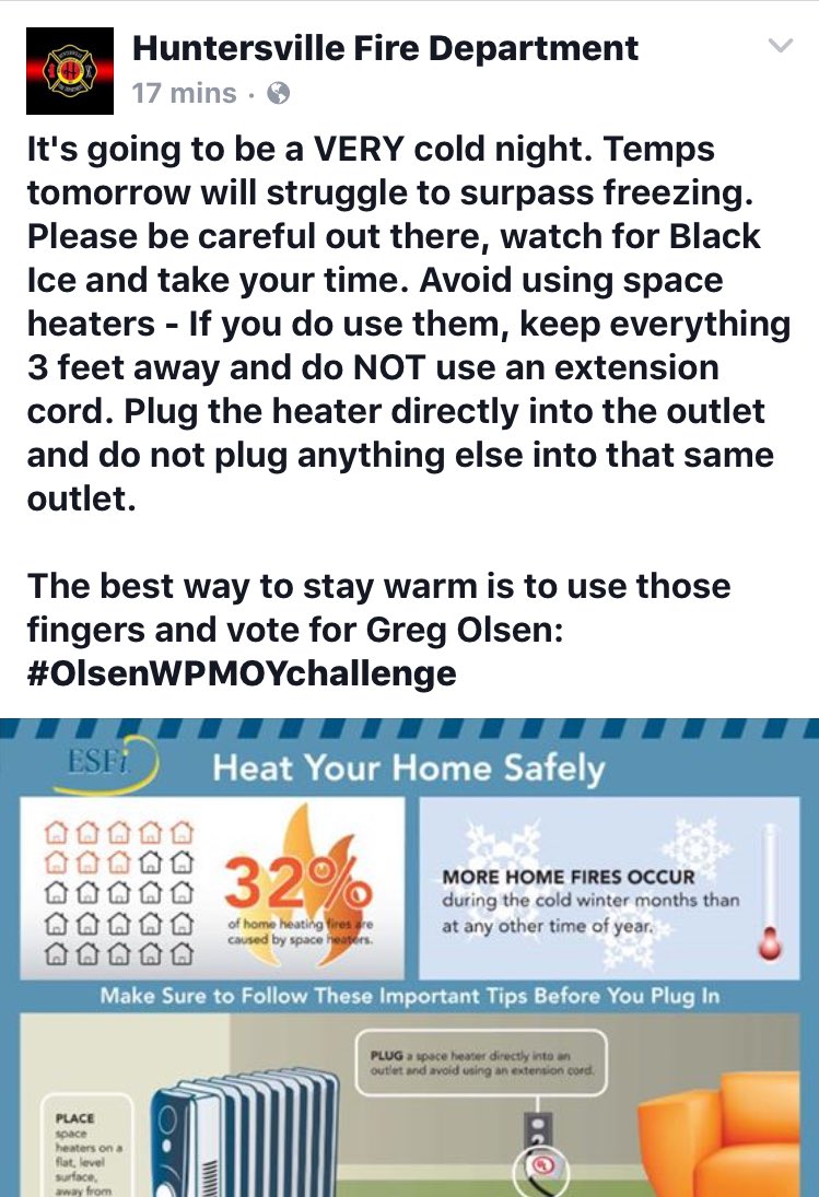Huntersville_FD's tweet image. ALL DAY we've quietly added #OlsenWPMOYchallenge to our Social Media Posts. #WhatEverItTakes! #OlsenWPMOYchallenge