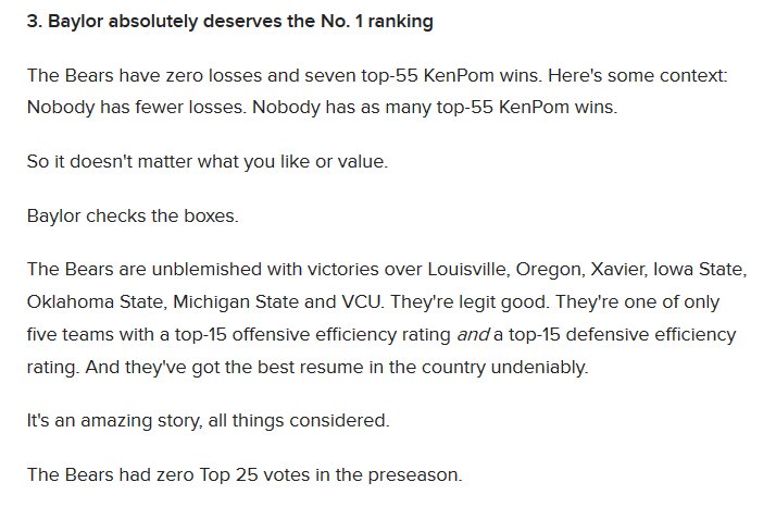 BaylorMBB's tweet photo. "Baylor absolutely deserves the No. 1 ranking." - @GaryParrishCBS #SicEm 🏀 #WSS https://t.co/axCG7tRROA https://t.co/VJom0CALaM