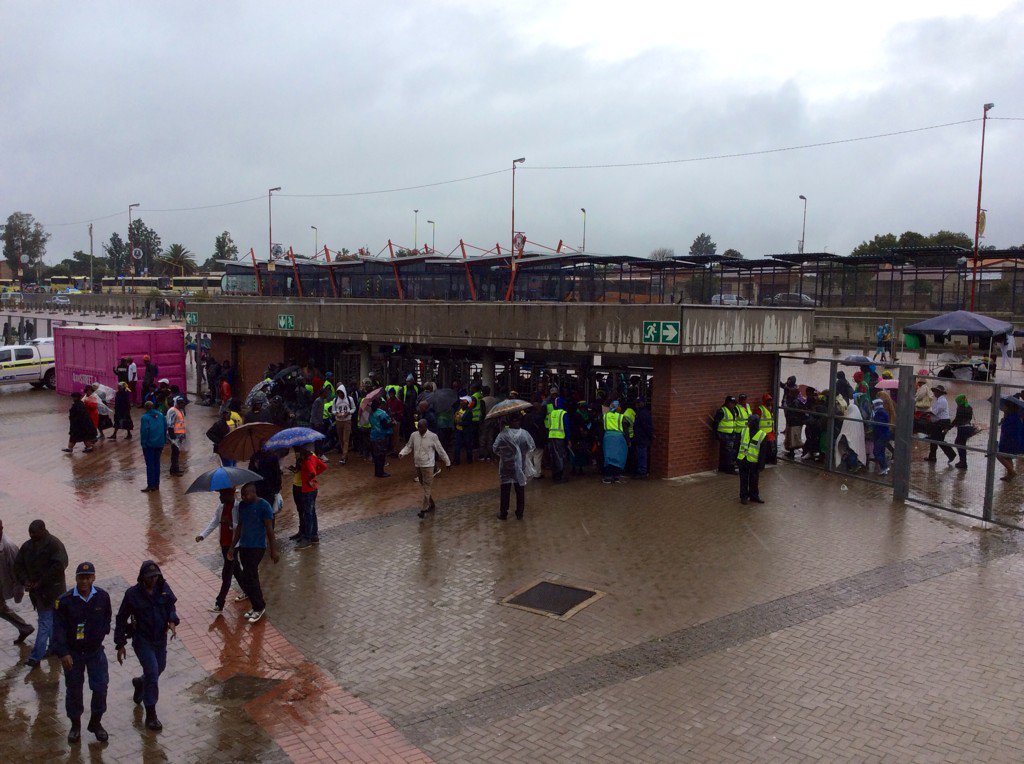 MYANC's tweet photo. Rain or sunshine, members &amp; supporters of #ANC coming in numbers at the Orlando Stadium for #ANC105 celebrations https://t.co/z2QNbkoim5