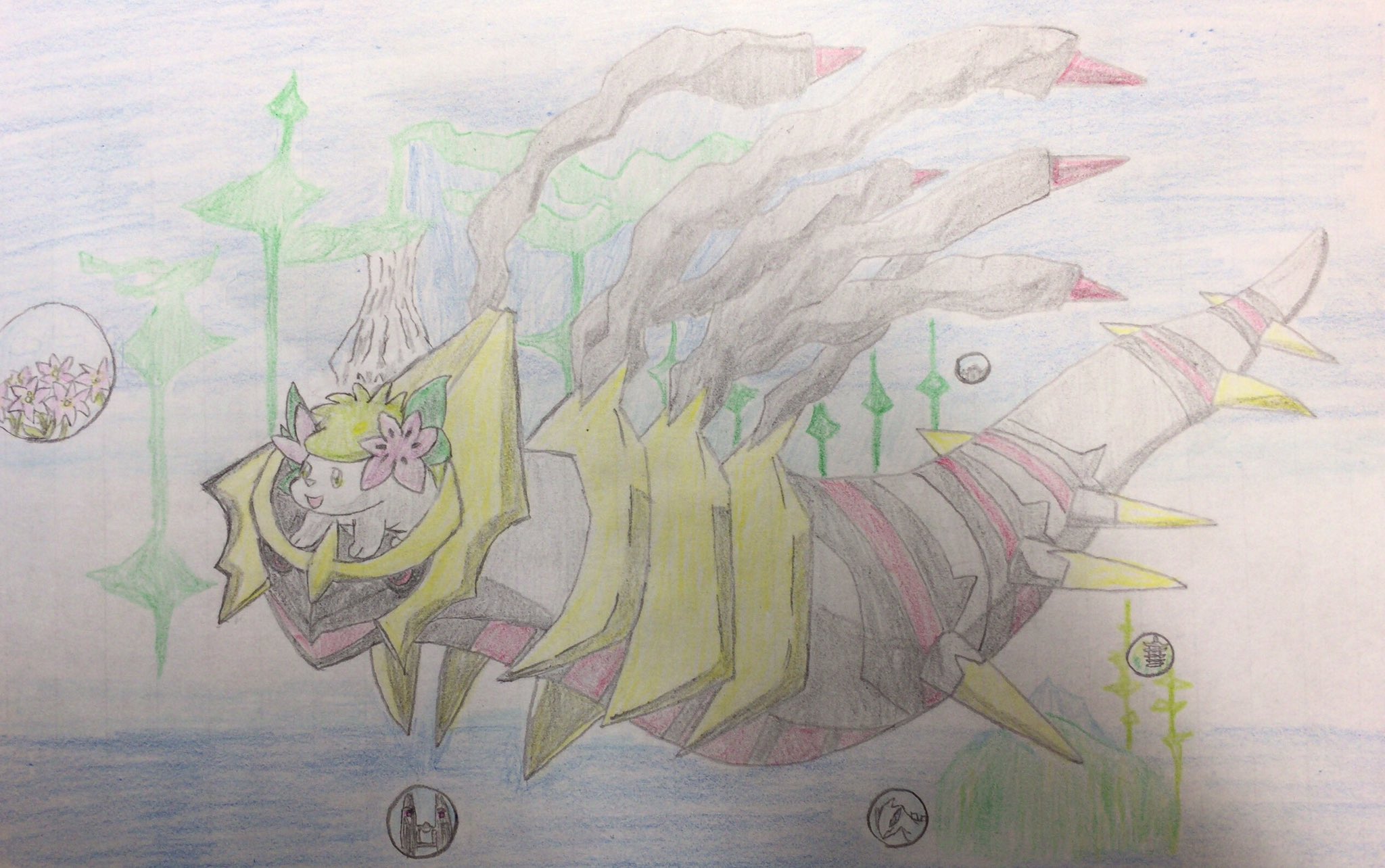 マナティー ポケモンdp 映画 ギラティナと空の花束シェイミ 反転世界一周旅行 を描いてみました Dp神々の戦いシリーズ2部作目です ギラティナはアナザーよりオリジン派です ポケモン絵描きさんと繋がりたい ポケモン好きさんと