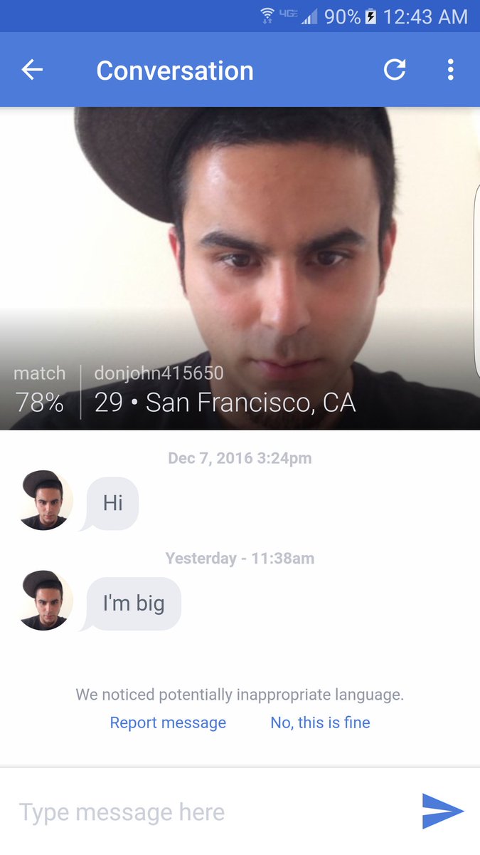 bonitahannabum's tweet image. Report this Message: Harassment. #DatingAppFail #DatingAppsSuck.